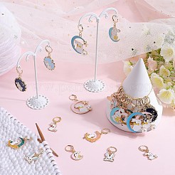 Rabbit with Moon Alloy Enamel Pendant Stitch Markers&nbsp;HJEW-SC00011