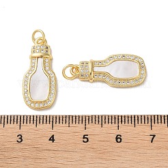 真鍮製マイクロパヴェキュービックジルコニアペンダント  カドミウムフリー＆鉛フリー  シェルと  18KGP本金メッキ  ボトル  透明  23.5x10.5x3.5mm  穴：3mm&nbsp;KK-B083-10G