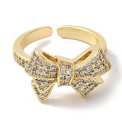 Bowknot Brass Micro Pave Clear Cubic Zirconia Open Cuff Rings for Women&nbsp;LS-RJEW-C098-13G