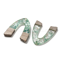 ウッドペンダント  樹脂と金箔  アーチ  ダークシーグリーン  37.5x29x4mm  穴：2mm&nbsp;FIND-B042-18C