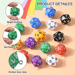 28個7色不透明アクリルパーツ  プラチナメッキ鉄パーツ  多面カット  多面体サイコロ  D20  ミックスカラー  27.5x20x20mm  穴：2mm  4個/カラー&nbsp;MACR-CJ0001-36