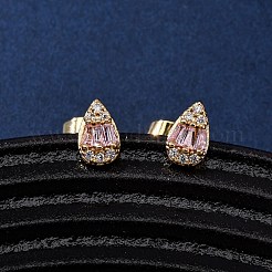 Brass Micro Pave Cubic Zirconia Teardrop Stud Earrings&nbsp;EJEW-K267-40G