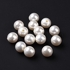 ABSプラスチックビーズ  イミテーションシェル＆パール  片穴  ラウンド  ホワイト  10mm  穴：1.2mm&nbsp;LS-FIND-A013-07A