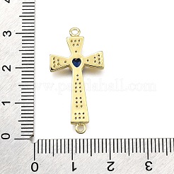 Brass Micro Pave Clear & Blue Cubic Zirconia Religion Heart Cross Connector Charms&nbsp;KK-Z100-22G-02