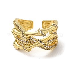 Brass Cubic Zirconia Bamboo Open Cuff Ring&nbsp;RJEW-Z019-01G