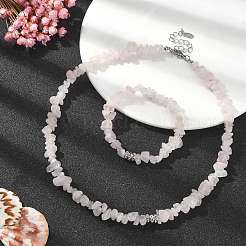 Natural Rose Quartz Chips Beaded Necklace & Stretc Bracelet&nbsp;SJEW-JS01281-02