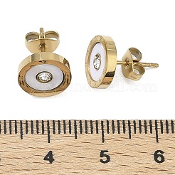 304ステンレススチールイヤリング  フラットラウンド  樹脂と  ゴールドカラー  ホワイト  10mm&nbsp;EJEW-D350-04G-01