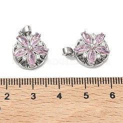 真鍮製マイクロパヴェキュービックジルコニア回転式ペンダント  長持ちメッキ  花のチャーム  プラチナ  16x13x7mm  穴：4x2.5mm&nbsp;KK-A287-03P