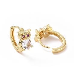 Purple Cubic Zirconia Owl Hoop Earrings&nbsp;EJEW-I280-06G
