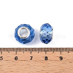 透明ガラス欧州ビーズ  大穴ビーズ  真鍮のコア付き  多面カット  ロンデル  コーンフラワーブルー  13.5~14x9~9.5mm  穴：5mm&nbsp;GPDL-N004-D14mm-B13