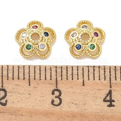 ラックメッキ真鍮マイクロパヴェキュービックジルコニアビーズキャップ  長持ちメッキ  鉛フリー＆カドミウムフリー  花  18KGP本金メッキ  グリーン  7x8x2.5mm  穴：1.4mm&nbsp;KK-K293-23A-G