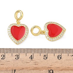 Brass Micro Pave Clear Cubic Zirconia Heart European Dangle Charms&nbsp;KK-L256-21G