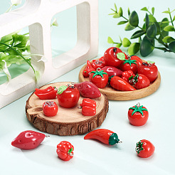 24Pcs 8 Styles Artificial Vegetable Theme Resin Iron Pendants&nbsp;RESI-TA0005-76