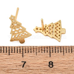 925 Sterling Silver Hollow Christmas Tree Stud Earrings&nbsp;EJEW-F397-01G