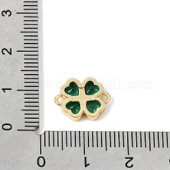 真鍮舗装キュービックジルコニアコネクタチャーム  四つ葉のクローバーのリンク  ラックめっき  長持ちする本物の18K金メッキ  鉛フリー＆カドミウムフリー  濃い緑  10x13x2.5mm  穴：1.4mm&nbsp;KK-CBA960E-04C-G