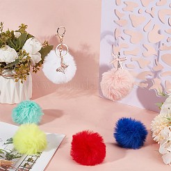 ハンドメイドフェイクウサギファーポンポンボールペンダント12個  ファジーバニーヘアボール  弾性繊維入り  レッド  55~74mm  穴：5mm&nbsp;WOVE-SC0001-06D