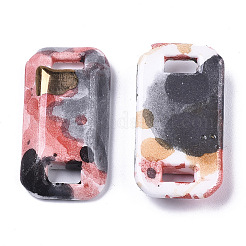 手作りの磁器リンクコネクター  ゴールド観賞  長方形  インディアンレッド  30x16.5x5mm  穴：5.5x2mm&nbsp;PORC-S501-034A