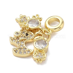 真鍮製マイクロパヴェクリアキュービックジルコニアヨーロピアンダングルチャーム  大穴ペンダント  女の子と犬  長持ちメッキ  ラックめっき  カドミウムフリー＆鉛フリー  18KGP本金メッキ  27mm  穴：4.5mm&nbsp;LS-KK-K368-30G