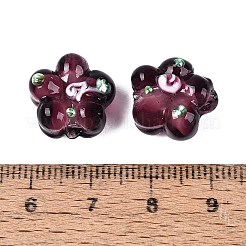 手作りランプワークビーズ連売り  バンピー  花  パープル  13.5~14x14.5~15x7~8mm  穴：1.4mm  約28個/連  14.57インチ（37cm）&nbsp;LAMP-D015-08B-01