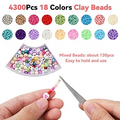 DIY ストレッチ ブレスレット メイキング キット  シードラウンドとアクリルレタービーズを含む  アルミベルのチャーム  ミックスカラー  ビーズ：4461個/箱&nbsp;DIY-YW0007-65