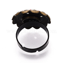 Adjustable Flower Alloy & Iron Rhinestone Bezel Cup Ring Base with Rotatable Tray&nbsp;MAK-T012-03AB