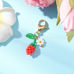 ひまわりのつぼみのアクリルガラスシードビーズペンダント装飾  合金製カニカン付き  ゴールドカラー  ミックスカラー  40mm&nbsp;HJEW-MZ00229