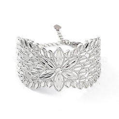 Rack Plating Brass Vintage Court Hollowed-out Flower Design Cuff Bangles for Women&nbsp;BJEW-D032-07P