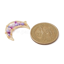 18KGP本金メッキ真鍮チャーム  ガラスシードビーズ付き  ムーンチャーム  ミックスカラー  26.5x17.5x3mm  穴：1mm&nbsp;PALLOY-JF02123