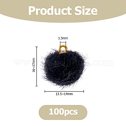 ハンドメイドのフェイクミンクファーペンダント100個  合金パーツ  ラウンド  ゴールドカラー  ブラック  16~17x13.5~14mm  穴：1.5mm&nbsp;WOVE-HS0001-01A