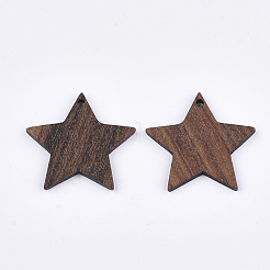 ウォールナットウッドペンダント  スター  サドルブラウン  26.5~27x28.5x2.5~3mm  穴：1.6mm&nbsp;WOOD-S054-13
