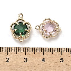 真鍮パヴェガラスコネクターチャーム  ゴールドカラー  多面カット  花のリンク  カドミウムフリー＆ニッケルフリー＆鉛フリー  ミックスカラー  16x11.5x3.8mm  穴：1.4mm&nbsp;GLAA-G111-07G