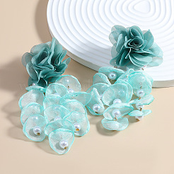 Flower Lace Cloth & Plastic Pearl Dangle Stud Earrings&nbsp;FS-WG0B8CF-03