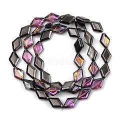 電気メッキ UVメッキガラスビーズ連売り  虹色の  菱形  ブラック  15x10x5mm  穴：1mm  約43個/連  25.39''（64.5センチメートル）&nbsp;EGLA-B010-01A-HP03