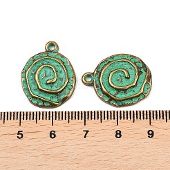 合金のチベット風チャーム  アンティークブロンズ＆グリーングリーン  フラットラウンド  22x17.5x4mm  穴：1.6mm&nbsp;FIND-I073-01D