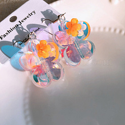 バレンタインデーのアクリルダングルイヤリング  花  プラチナ  カラフル  55x15mm&nbsp;WG6464E-01