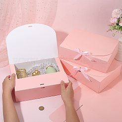 リボン付きの折り紙ギフトボックス  パーティーのために  結婚式  ベーカリーボックス  長方形  ピンク  27x20x8cm&nbsp;CON-WH20001-11C-03