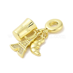 Rack Plating Brass Micro Pave Clear Cubic Zirconia European Dangle Charms&nbsp;LS-KK-S380-26G