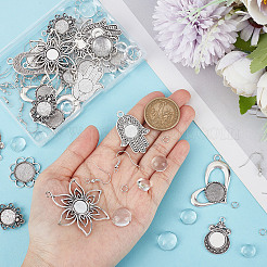 DIYのブランクドームイヤリング製作キット  花とハムサの手の合金ペンダント、トレイ付き  半円形のガラスカボション  真鍮のピアスフック  アンティークシルバー＆プラチナ  108個/箱&nbsp;DIY-SC0021-60