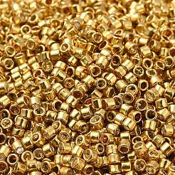 電気めっきガラスシードビーズ  メタリックカラー  シリンダー  黄金メッキ  2x1.5mm  穴：1mm  約6550個/50g&nbsp;X-SEED-S042-01B-12