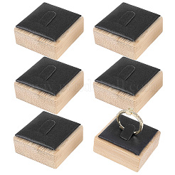 6Pcs Bamboo Single Ring Display Stands with PU Leather/Velvet Mat&nbsp;RDIS-CL0001-01B
