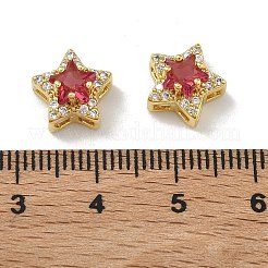 真鍮製マイクロパヴェキュービックジルコニアスライドチャーム  スター  ガラスと  カドミウムフリー＆鉛フリー  ラックめっき  長持ちメッキ  ゴールドカラー  レッド  10x10.5x7.3mm  穴：1.7x1.9mm&nbsp;KK-D226-02G-03