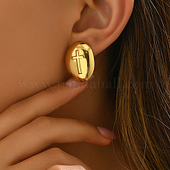 Stylish Oval with Cross Pattern 201 Stainless Steel Stud Earrings&nbsp;EK8654