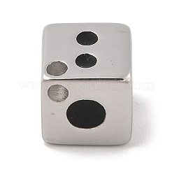 変色防止304ステンレススチールチャーム  エナメル  サイコロチャーム  ステンレス鋼色  12x12x12mm  穴：2mm&nbsp;X-STAS-G346-04P