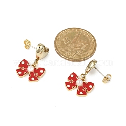 Heart with Bowknot Alloy Enamel Dangle Stud Earrings&nbsp;EJEW-JE06355