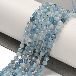 天然石アクアマリンビーズ連売り  多面カット  ラウンド  4mm  穴：0.5mm  約96個/連  15.7インチ（40cm）&nbsp;G-F509-10-4mm-01