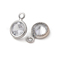 真鍮製ガラスチャーム  丸いチャーム  長持ちメッキ  ラックめっき  多面カット  プラチナ  8x6x3mm  穴：1.2mm&nbsp;X-KK-C253-03P
