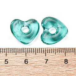 手作りランプワークビーズ  大穴ビーズ  ハート  ターコイズ  14x15x5mm  穴：4mm&nbsp;LAMP-S069-04F