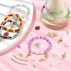 DIY ストレッチ ブレスレット ジュエリー キット  ガラスビーズ入り  合金エナメルチャーム  304ステンレススチールボールチープ  鉄の端のチェーン  亜鉛合金カニカン  CCBプラスチックビーズ  伸縮性のある糸  ミックスカラー  6mm  穴：1.3~1.6mm  10色  50個/カラー  500pc&nbsp;DIY-YW0011-90