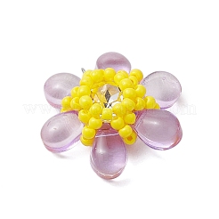 ビーズの花のチャーム  ラインストーンとガラスのシードビーズペンダント  丸カン付き  プラム  21.5x23x8mm  穴：3mm&nbsp;PALLOY-MZ00438-02