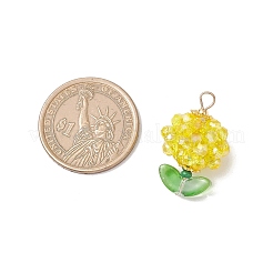 花のガラスペンダント  304ステンレススチールループ付き  ファセット(32ファセット)  きいろ  27.5~28x17~17.5mm  穴：3.5x3mm&nbsp;PALLOY-MZ00805-05